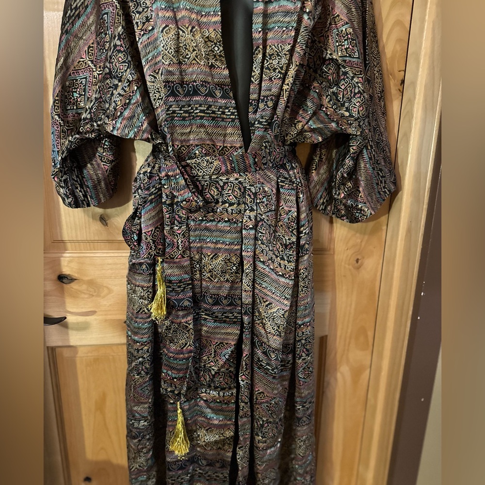 100% Silk Multicolor Patterned Duster - image 3